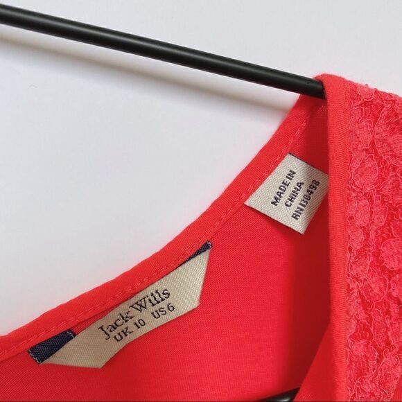 Jack Wills Short Sleeve Lace Collar Tee Shirt Top Preppy Pink / Red 6 - Picture 3 of 13